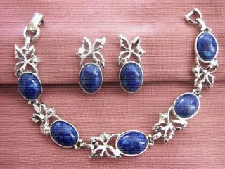 Vintage Sarah Coventry Demi Bracelet & Earring Set " Blue Hawaii " 1962