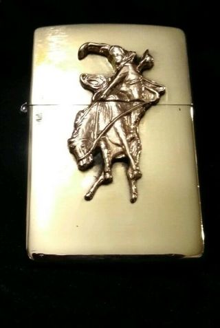 Vintage Zippo Solid Brass Cowboy Lighter,  Made In Usa