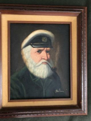 Vintage David Pelbam Sea Captain With Pipe Framed Oil Painting Signed