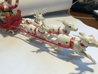 VINTAGE PLASTIC SANTA ' S SLEIGH WITH 4 REINDEER,  CAKE TOPPER? OR TOY 13 INCHES L 3