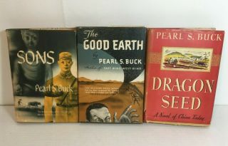 Vintage Set Of 3 Pearl S Buck Hardcovers Sons Good Earth Dragon Seed 1943 - 1945