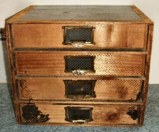 Vintage Office Filing Collectors 4 Drawers Cabinet With Brass Handles - No 1