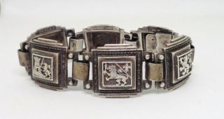 Rare Antique Signed H.  Teguy Basque Euskal Herria France Silver Bracelet Lion
