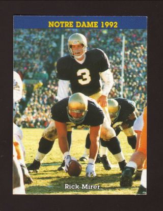 Rick Mirer - - Notre Dame Fighting Irish - - 1992 Football Pocket Schedule
