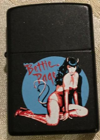 Zippo Lighter: Bettie Page Sexy Devil Pinup “wherever I Go” Black Matte