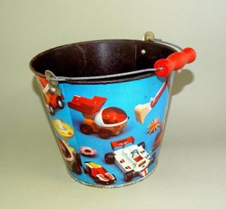 Vintage Old Russian Soviet USSR Toy Sand Pail Tin Toy NORMA w/ Cars and Trucks 3