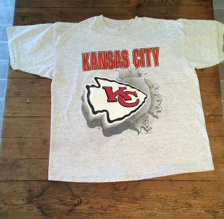 Vintage Kansas City Chiefs Adult Nfl T Shirt Sz Xl Double Sided Graphic 1995