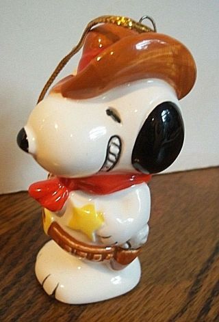 Vintage Peanuts Snoopy As Cowboy Sheriff Ceramic Ornament Ufs