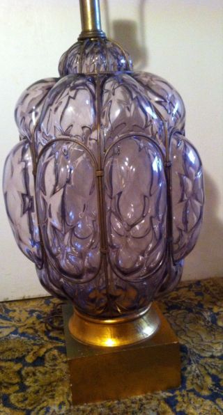 Vintage Mcm Hollywood Regency Murano Metal Caged Glass Frederick Cooper Lamp