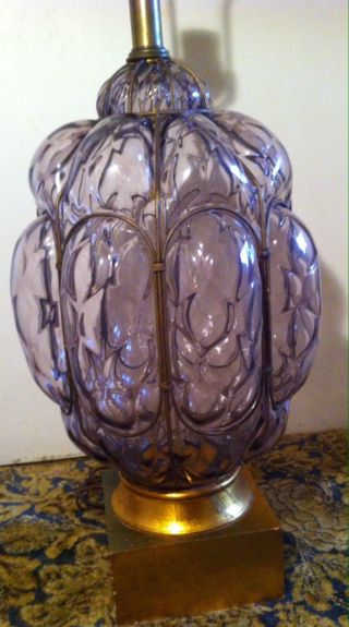 Vintage MCM Hollywood Regency Murano Metal Caged Glass Frederick Cooper Lamp 2