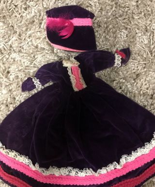 Vintage Vogue Ginny Doll Clothing Purple Velvet Dress And Hat