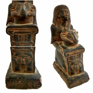 Large Rare Isis Ancient Egyptian Statue Antique Hathor Pharaoh Khnum Hieroglyph