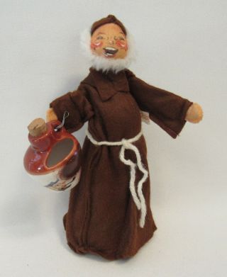VINTAGE 1970 ANNALEE MOBILITEE FRIAR WITH BOOZE JUG DOLL TREE TOPPER 9 