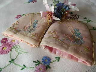 VINTAGE HAND EMBROIDERED EGG COSIES/COVERS X 2 PINK ORGANZA CRINOLINE LADIES 3