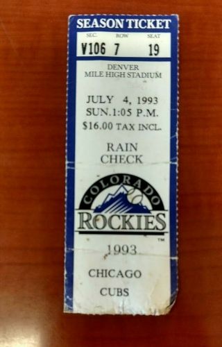 Colorado Rockies Chicago Cubs Ticket Stub July 4 1993