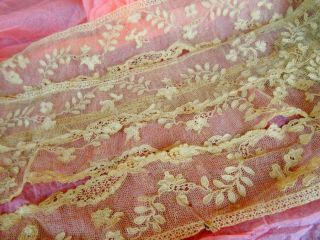 2 Huge Lengths Handmade 18th Century Alencon Lace On Tulle 1780 
