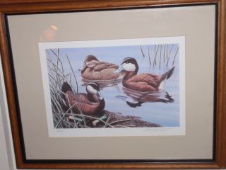 Vintage Framed,  Matted,  And Signed Print Of Three Ducks Aprox.  16x13 Hunting