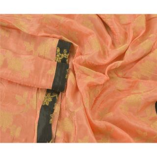 Sanskriti Vintage Dupatta Long Stole Art Silk Peach Woven Scarves Wrap Shawl