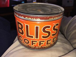 Vintage Bliss Coffee Tin Can Advertising One Pound Coffee Tin On121