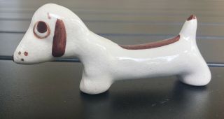Vintage Ceramic White And Brown Spots Hound Dog Figurine