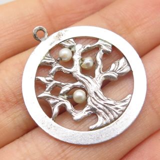 Vtg 925 Sterling Silver Real Pearl Tree Nature Openwork Pendant