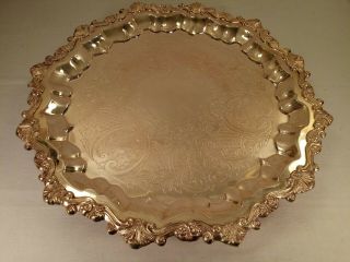 Vintage Sheridan 17 " Round Silver Plate Large Footed Serving Butler Tray