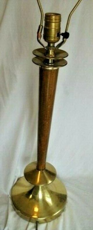 Mid - Century Modern Wood & Brass Lamp 29 " Tall Vintage Retro