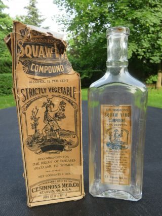 Rare,  Vintage Squaw Vine Compound Bottle,  For " Diseases Peculiar To Women "