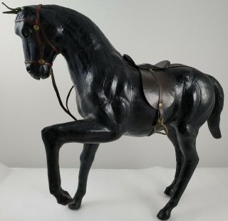 Vintage Handmade Leather Horse Figurine Statue Equestrian Sculpture 12 " Tall