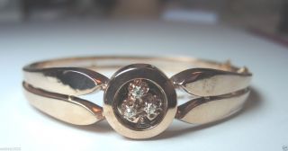Antique Art Deco Diamond Bangle Bracelet 14k Rose Gold Egl Usa Vintage 7 " Estate