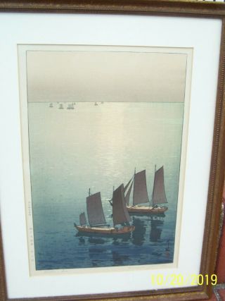 Hiroshi Yoshida Japanese Woodblock Print Titled " Glittering Sea " 1926
