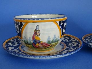Vintage Two Large Cup And Saucer French Faience Henriot Quimper