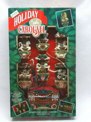 1992 Vintage Mr.  Christmas Holiday Carousel Calliope Wagon 6 Horses Box