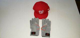 Matt Wieters Washington Nationals Game Issued Batting Gloves & Hat Mlb