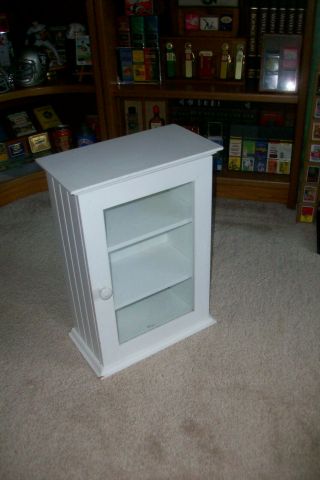 Vintage White Wood And Glass Wall Curio Cabinet