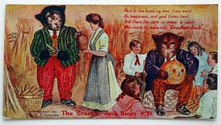10 Cracker Jack Teddy Bears Vintage Halloween Pumpkin Postcard By B E Moreland