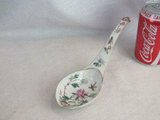 19th C Chinese Porcelain Nyonya Style Famille Rose Bird Floral Large Spoon