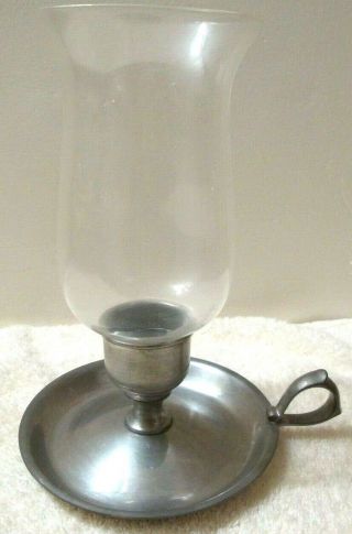 Stieff Pewter Chamberstick Candle Holder Lamp W/ Hurricane Shade P77 - 21 Vintage
