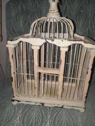 Antique Vintage " Shabby Chic " Cast And Wrought Iron / Wood Bird Cage