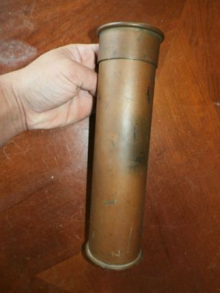 Vintage Antique Trench Art Brass Shell Casing Germany Cylinder Tube Holder Case