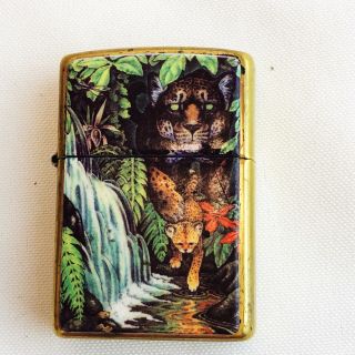 Zippo Vintage Mysteries Of The Jungle Lighter Leopard Waterfall