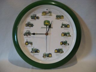 John Deere Wall Clock 12 Hourly Engine Sound 13.  5 " Green Vtg Farm Tractor