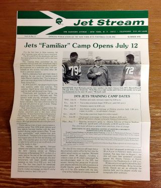 Vintage 1978 York Jets Newsletter Nfl