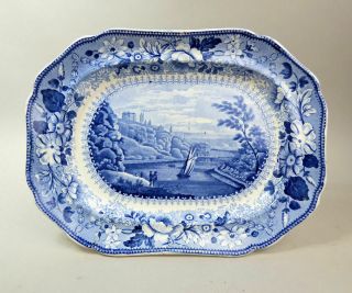 Antique English Blue & White Pottery Meat Plate 
