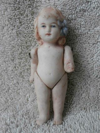 Antique German Limbach All Bisque Wire Jointed 3 1/2 " Girl Doll