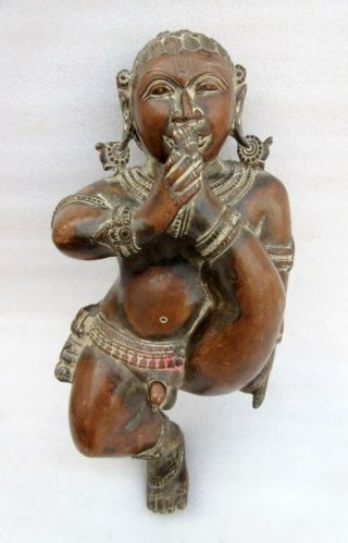Antique Old Rarest Hand Carved Copper Hindu God Baby Krishna Rich Patina Statue