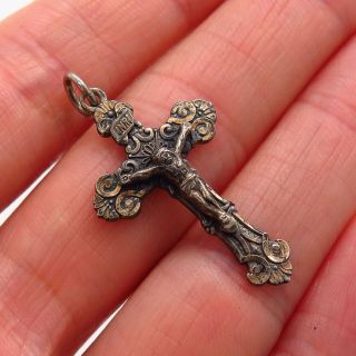 925 Sterling Silver Vintage Creed Religious Crucifix Cross Pendant