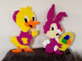 Easter Melted Popcorn Bunny And Duck Vintage Purple/yellow/orange