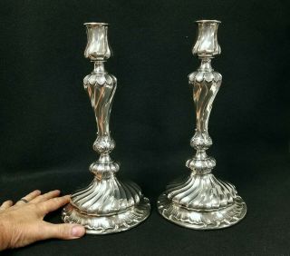 Fine Fancy Antique German.  800 Silver Swirl Candlesticks 12 1/2 " Tall