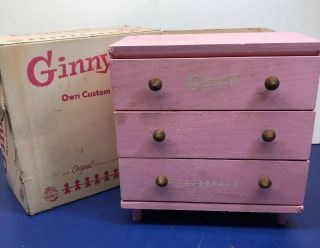 7x7x4” Vintage Vogue Ginny Dolls Adorable Pink Wooden Dresser Bedroom W/ Box B